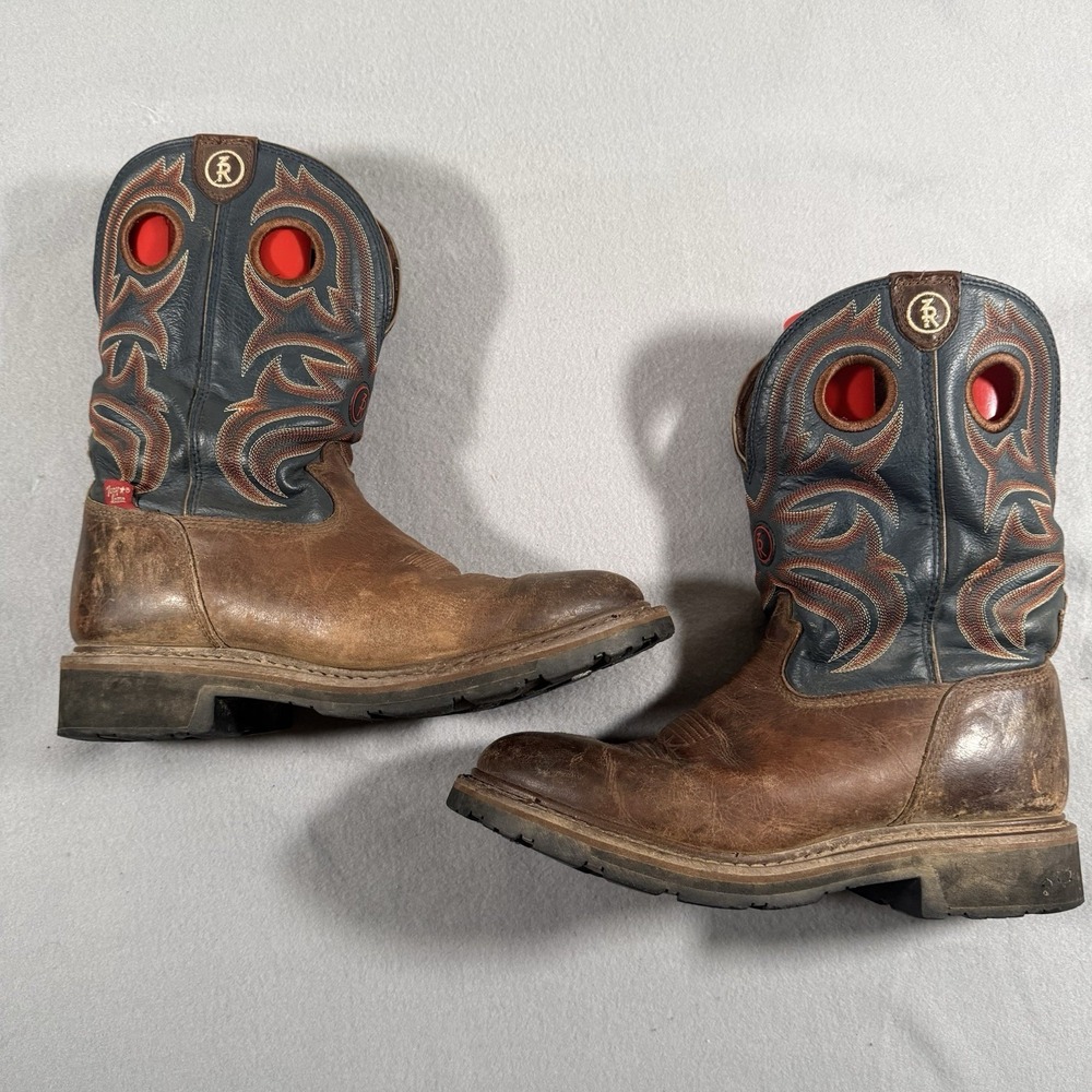Tony Lama Boots Mens 10 EE Crazy Horse Buffalo RR3208 Western Brown Blue Cowboy